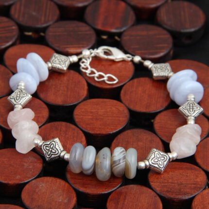 GGL Rose Quartz And Blue Lace Agate Beads Bracelete for Women & Girls