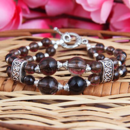 GGL Nelia 7.5 Inch Smoky Quartz Gemstone Beads Bracelet