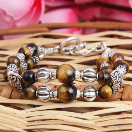 GGL Glamville 7.5 Inches Yellow Tiger Eye Gemstone Beads Bracelet