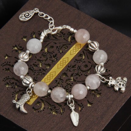 GGL Rose Quartz Gemstone Charms Beads Bracelet