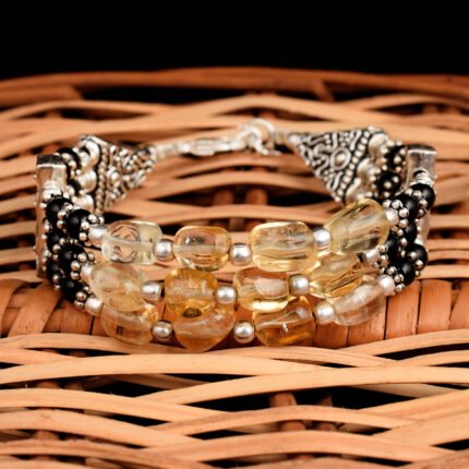 GGL Triple Strand Citrine Gemstone Beads Bracelet  For Women