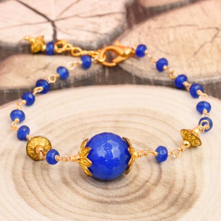 GGL Blue Jade 7 Inch Beads Bracelet For Women & Girls