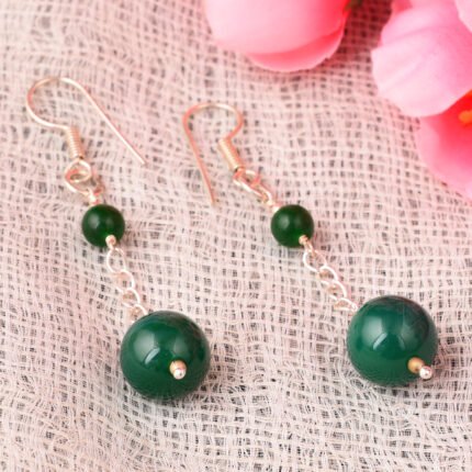 GGL Dyed Green Agate And Green Jade Gemstone Beads Earrings For Women