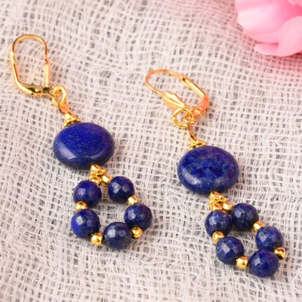 GGL Round And Coin Shaped Lapis Lazuli Drop Earrings For Women