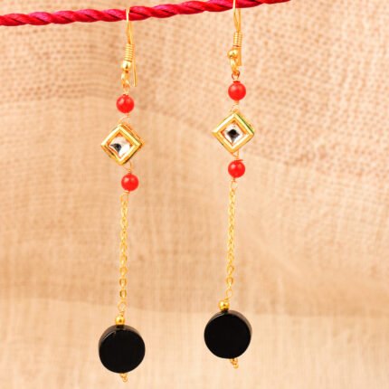 GGL Jade And Black Agate Gemstone Beads Earrings for Women