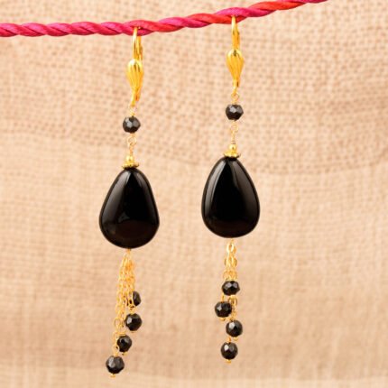 GGL Black Agate and Black Spinal Gemstone Beads Earrings for Women