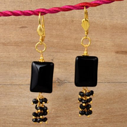 GGL Black Agate and Black Spinal Gemstone Beads Earrings for Women