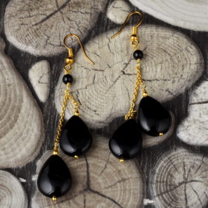 GGL Black Agate, Black Onyx Gemstone Beads Earrings for Women