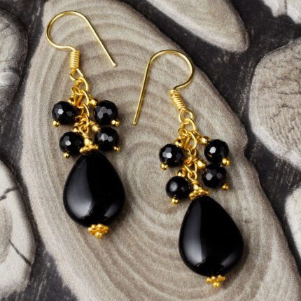 GGL Pear shaped Black Agate Beads Earrings for Women and Girls