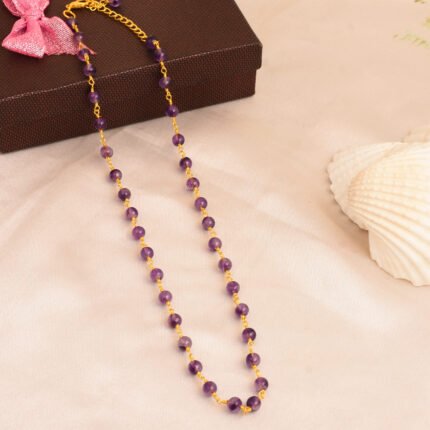 GGL Round amethyst gold plated beads necklace