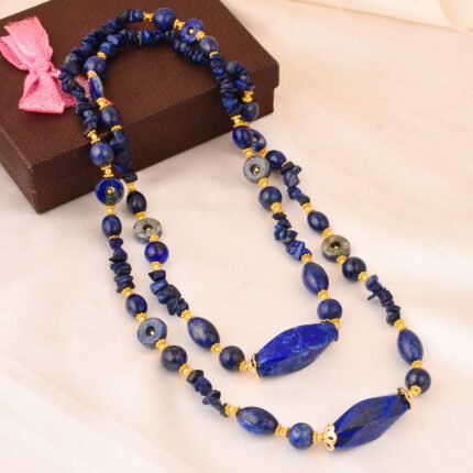 GGL Flawless Round, Swirl Drum, Rice Shaped Dyed lapis lazuli Gem Stone Beads Necklace For Women