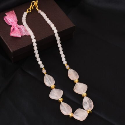 GGL Magical Tumble Shaped Rose Quartz Gemstone Beads Necklace For Women
