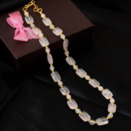 GGL Ostentatious Faceted Round, Round Shaped Black Agate, Smoky Quartz Gem Stone Beads Necklace For Women