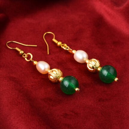 GGL Green Jade And Freshwater Pearl Earrings