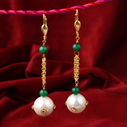 GGL Pearl And Green Jade 2.5 Inch Earrings