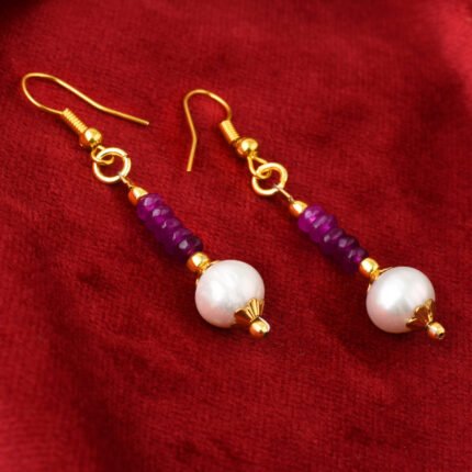 GGL Freshwater Pearl And Purple Jade Earrings