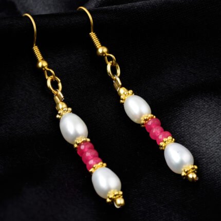 GGL Pink Jade And Freshwater Pearl Earrings