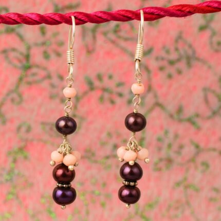 GGL brown Pearl And Blue Jade 2.5 Inches Earrings For Women