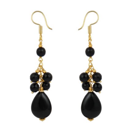 GGL Pear shaped Black Agate studded Beads Fashion Earrings for Women and Girls.