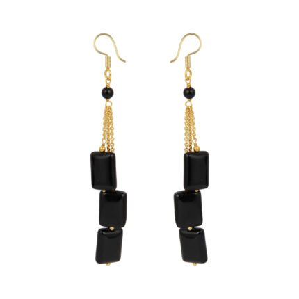 GGL Rectangle Black Agate Stone Studded Beads Fashion Earrings for Women and Girls.