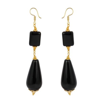 GGL Rectangle and Drop shaped Black Agate Stone Studded Beads Fashion Earrings for Women and Girls.