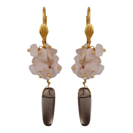 GGL Adventurous Smoky Quartz and  Rose Quartz Beads Earrings for Women
