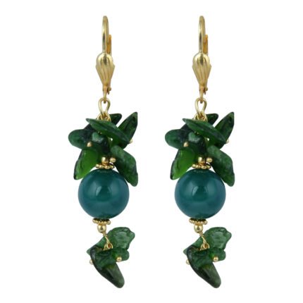 GGL Cool Aventurine Green and  Green Banded Agate Beads Earrings for Women