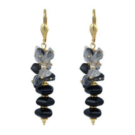 GGL Gratifying Rutilated quartz and  Black Agate Beads Earrings for Women