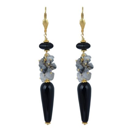 GGL Appealing Rutilated quartz and  Black Agate Beads Earrings for Women