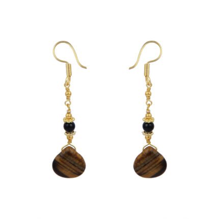 A blissful tiger eye and black onyx in round shape beaded earrings for your loving choice