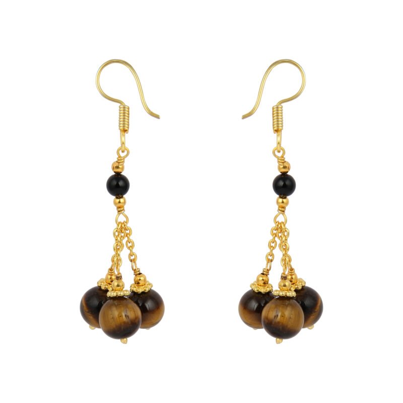 Astonishing round shape tiger eye and black onyx earring for women