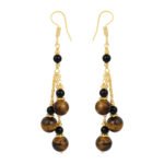 Astonishing round shape tiger eye and black onyx earring for women