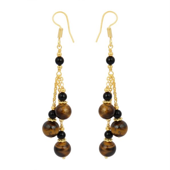 Astonishing round shape tiger eye and black onyx earring for women