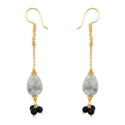 GGL Round shaped Cloudy Quartz and Black Onyx Stone Studded Beads Fashion Earrings for Women and Girls.