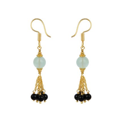 GGL Green Aventurine and Black Onyx Stone Studded Beads Fashion Earrings for Women and Girls.
