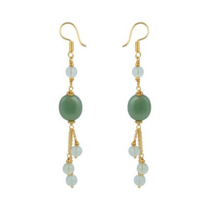 GGL Round shaped Green Aventurine and Fluorite Stone Studded Beads Fashion Earrings for Women and Girls.