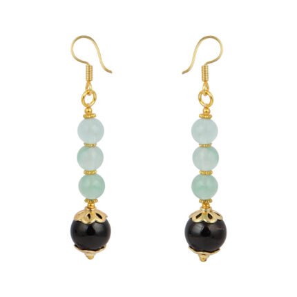 GGL Round shaped Green Fluorite and Red Garnet Stone Studded Beads Fashion Earrings for Women and Girls.