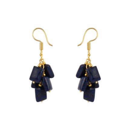 GGL Rectangle shaped Blue Lapis Lazuli Stone Studded Beads Fashion Earrings for Women and Girls.