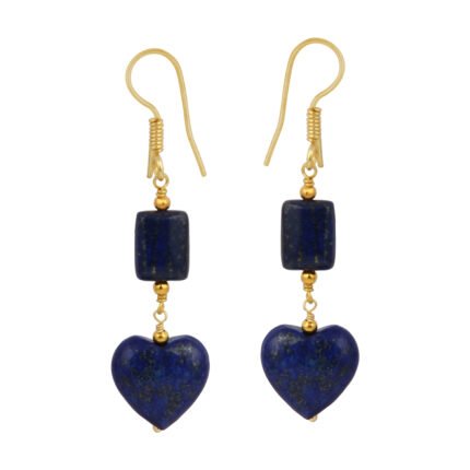 GGL Rectangle and Heart Shaped Lapis Lazuli Stone Studded Beads Fashion Earrings for Women and Girls.