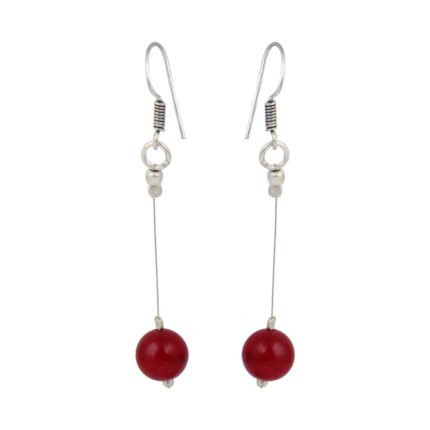GGL Round Shaped Red Jade Stone Studded Beads Fashion Earrings for Women and Girls.