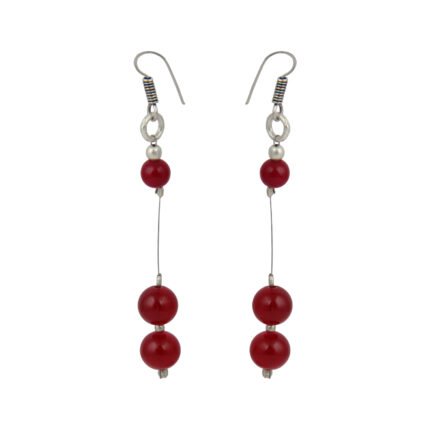 GGL Round Shaped Red Jade Stone Studded Beads Fashion Earrings for Women and Girls.