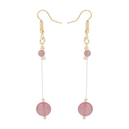GGL Round Shaped Pink coloured Rose Quartz Stone Studded Beads Fashion Earrings for Women and Girls.