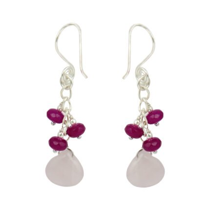 GGL Roundel and Heart Shaped Rose quartz and Jade Stone Studded Beads Fashion Earrings for Women and Girls.