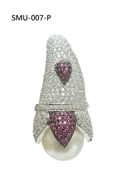 Sterling Silver White and Pink Pearl Cubic Zirconia Dangling Pendant for Women