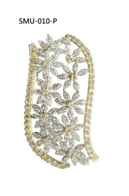 Sterling Silver Long White and Gold Flower Design Cubic Zirconia Pendant for Women