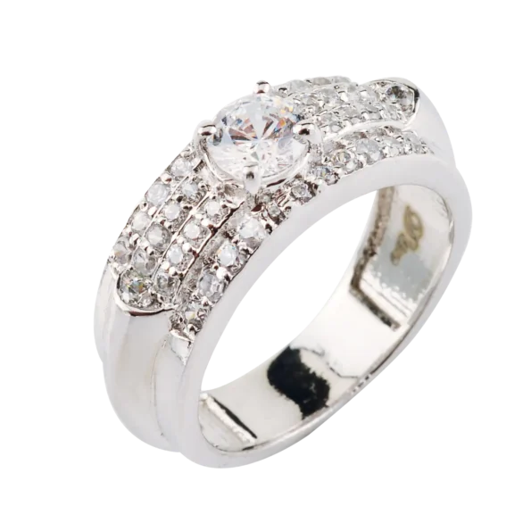 925 Sterling Silver Round Cubic Zirconia Ring for Women