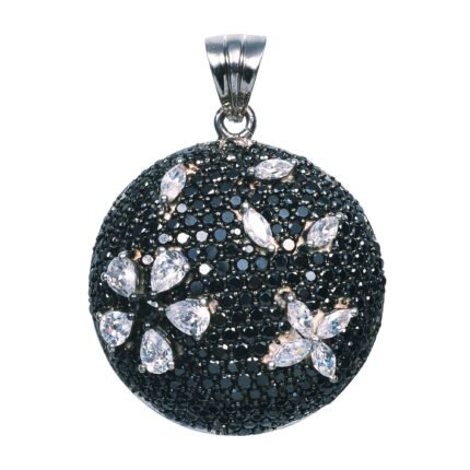 Sterling Silver Black and White Cubic Zirconia Ball Pendant for Women